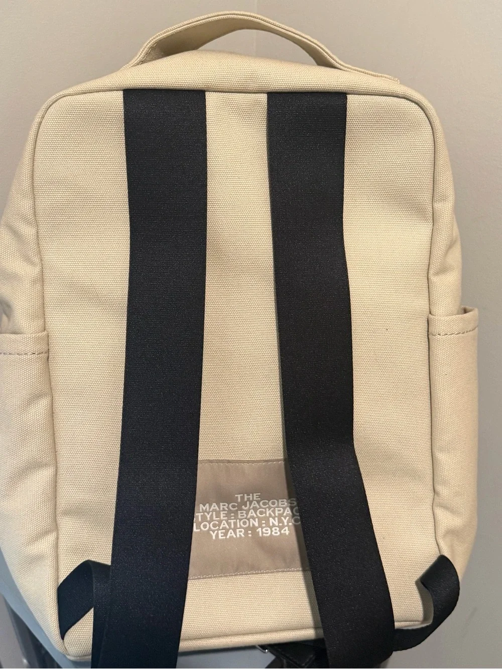 Marc Jacobs Beige Canvas Backpack with Black Straps